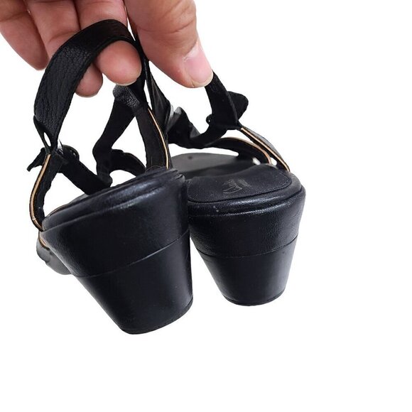 Clarks Bendables Black Leather Cut Out Ankle Strap Wedge Comfort Sandals - Picture 5 of 9